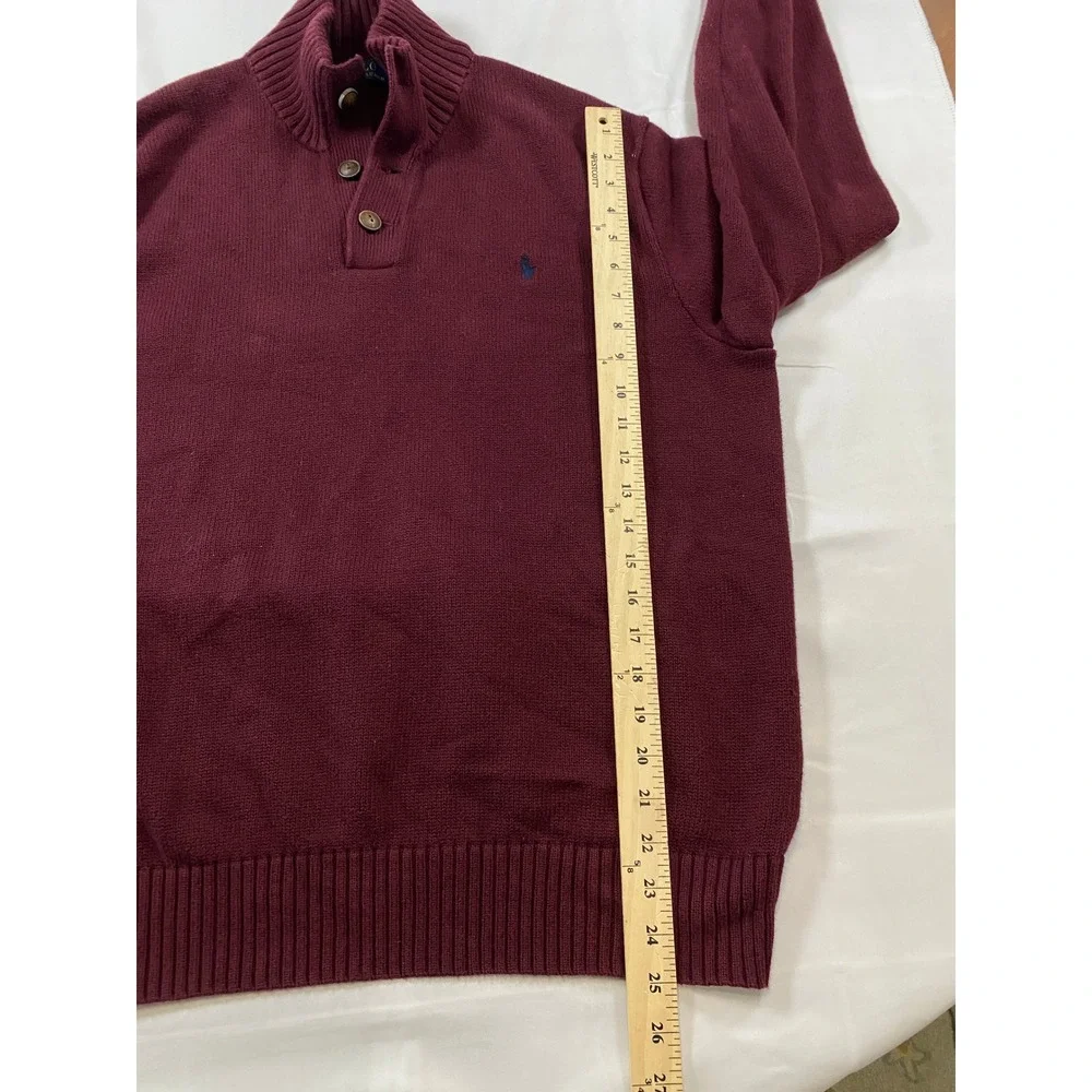 Polo Ralph Lauren Mens XL Burgundy Button Mock Neck Pullover Sweater Blue Pony - Picture 6 of 10